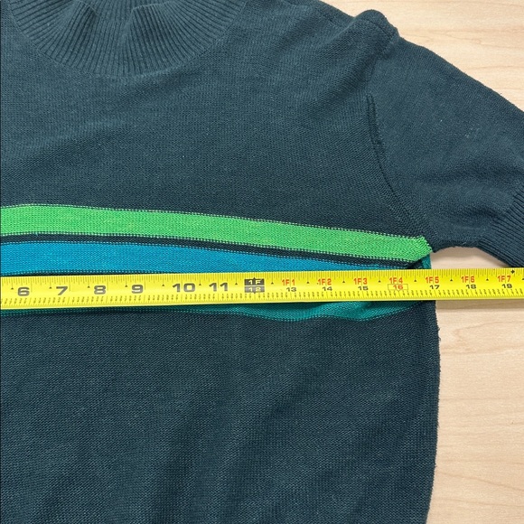 Free People dark green short sleeve sweater, green and blue stripe, size Small - Picture 3 of 9